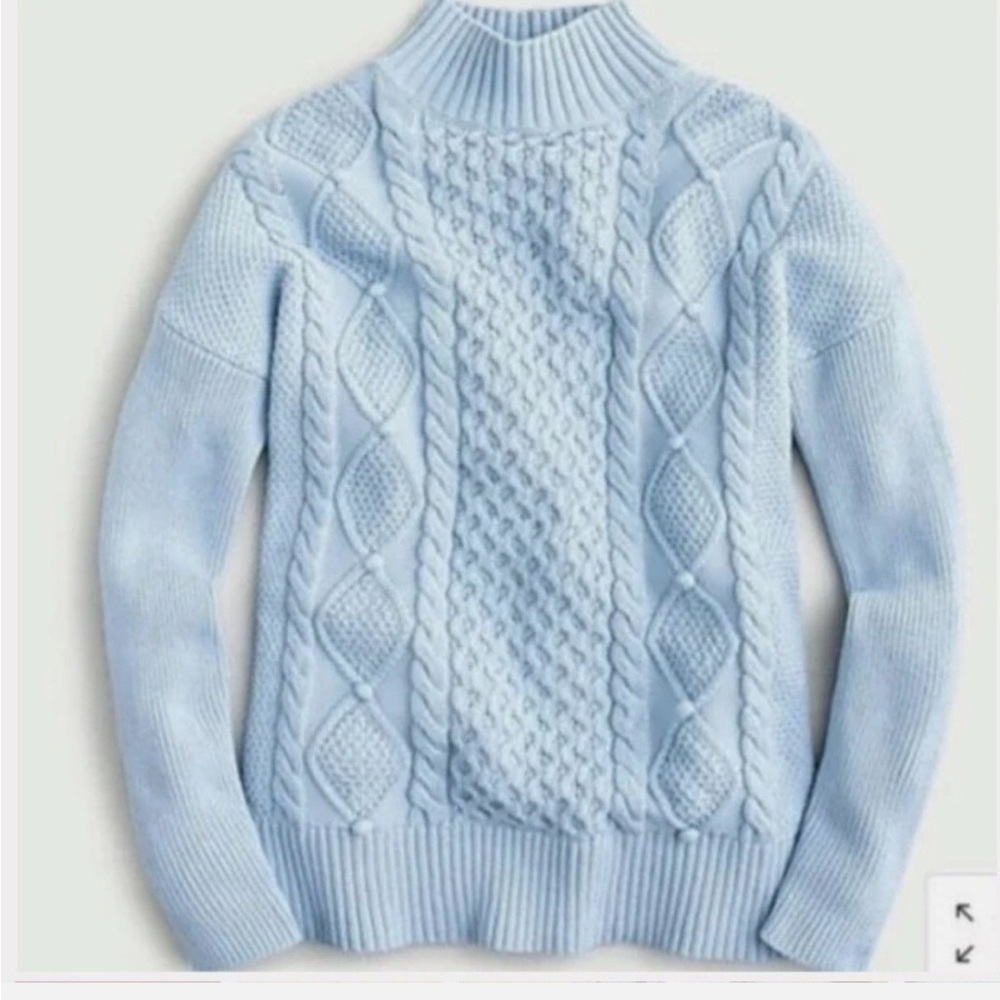J. Crew Sky Blue Cable Knit Turtleneck Sweater Light Blue Size Small